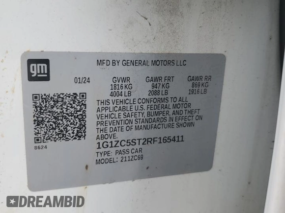 2024 Chevrolet Malibu LS with VIN 1G1ZC5ST2RF165411, listed as a Copart auction lot 47470775 with 33,171 mi miles and Salvage Title. Bid and sale history available at DreamBid. Image 14.