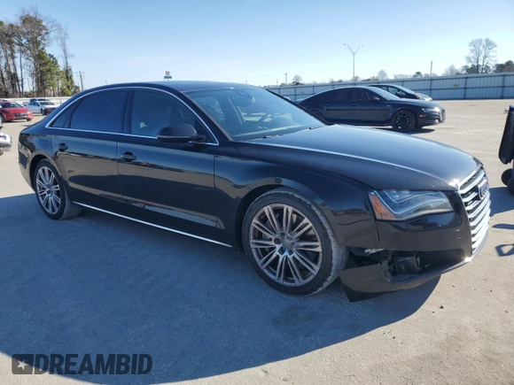 2012 Audi A8 L with VIN WAURVAFD8CN023149, listed as a Copart auction lot 44809175 with 153,437 mi miles and Salvage Title. Bid and sale history available at carsss.com. Image 4.