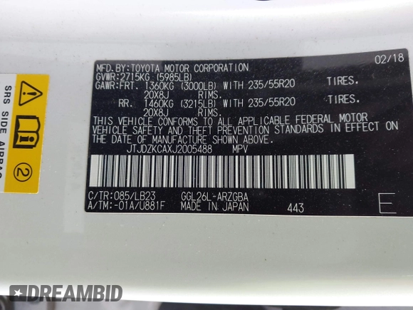 2018 Lexus RX 350L Premium z VIN JTJDZKCAXJ2005488, wystawiony jako IAAI lot #41509043 z przebiegiem 151 814 mil mil oraz . Historia ofert i sprzedaży dostępna na DreamBid. Obrazek 9.