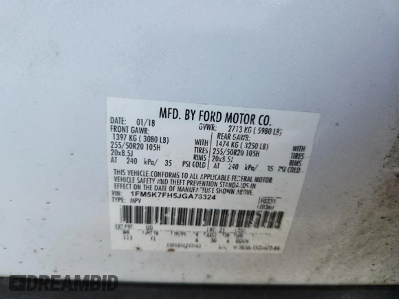 2018 Ford Explorer Limited with VIN 1FM5K7FH5JGA76324, listed as a Copart auction lot 60721195 with 205,423 mi miles and Salvage title. Bid and sale history available at DreamBid. Image 12.
