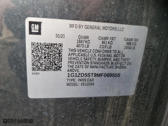 2021 Chevrolet Malibu LT with VIN 1G1ZD5ST9MF069555, listed as a Copart auction lot 46620175 with 84,499 mi miles and Salvage Title. Bid and sale history available at carsss.com. Image 12.