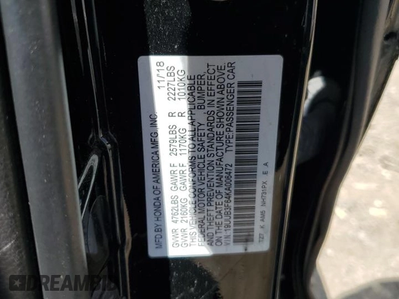2019 Acura TLX w/A-Spec Pkg with VIN 19UUB3F64KA006472, listed as a Copart auction lot 53916265 with Not provided miles and Salvage title. Bid and sale history available at DreamBid. Image 12.