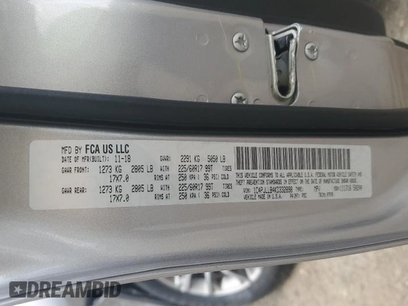 2019 Jeep Cherokee Latitude Plus with VIN 1C4PJLLB4KD332898, listed as a Copart auction lot 55090475 with 93,558 mi miles and Salvage title. Bid and sale history available at DreamBid. Image 13.