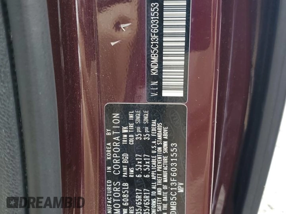 2015 Kia Sedona LX with VIN KNDMB5C13F6031553, listed as a Copart auction lot 72247214 with 126,964 mi miles and Salvage Title. Bid and sale history available at carsss.com. Image 13.