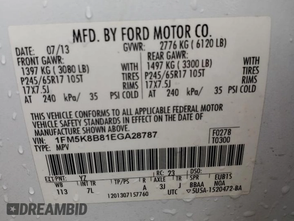 2014 Ford Explorer with VIN 1FM5K8B81EGA28787, listed as a Copart auction lot 58250495 with 193,340 mi miles and Salvage title. Bid and sale history available at DreamBid. Image 14.