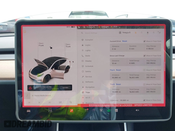 2020 Tesla Model Y Long Range with VIN 5YJYGDEE2LF058515, listed as a IAAI auction lot 41932748 with 62,885 mi miles and . Bid and sale history available at DreamBid. Image 18.