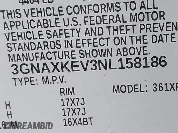 2022 Chevrolet Equinox LT with VIN 3GNAXKEV3NL158186, listed as a IAAI auction lot 41633707 with 66,843 mi miles. Bid and sale history available at carsss.com. Image 9.