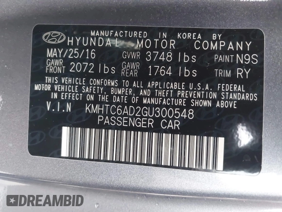 2016 Hyundai Veloster with VIN KMHTC6AD2GU300548, listed as a IAAI auction lot 42439901 with 134,012 mi miles and . Bid and sale history available at DreamBid. Image 9.