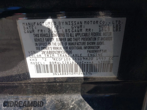 2021 Nissan Sentra SR with VIN 3N1AB8DV2MY246596, listed as a IAAI auction lot 41092900 with 95,093 mi miles. Bid and sale history available at carsss.com. Image 9.