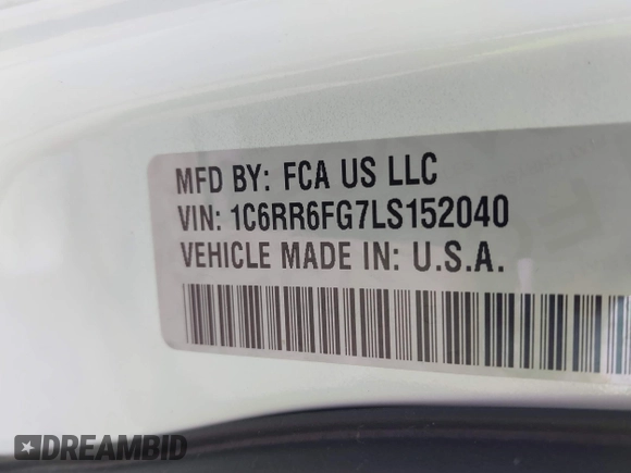 2020 Ram 1500 Tradesman with VIN 1C6RR6FG7LS152040, listed as a IAAI auction lot 42297680 with 60,152 mi miles and . Bid and sale history available at DreamBid. Image 9.