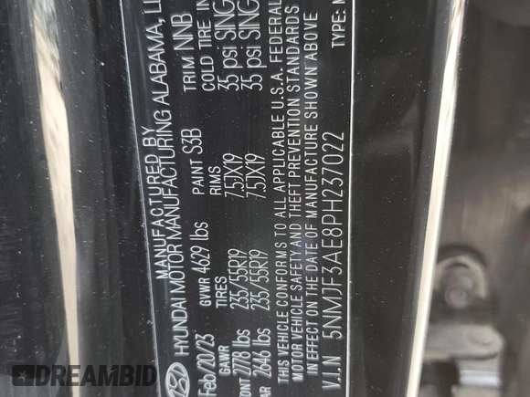 2023 Hyundai Tucson SEL with VIN 5NMJF3AE8PH237022, listed as a Copart auction lot 42129795 with 23,317 mi miles and Salvage Title. Bid and sale history available at carsss.com. Image 13.