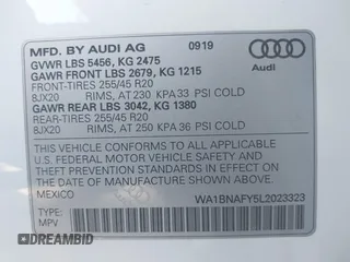 2020 Audi Q5 Premium Plus with VIN WA1BNAFY5L2023323, listed as a IAAI auction lot 41674930 with 35,847 mi miles and . Bid and sale history available at DreamBid. Image 9.
