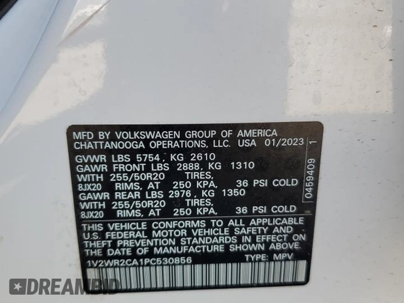 2023 Volkswagen Atlas SE with VIN 1V2WR2CA1PC530856, listed as a Copart auction lot 52601925 with 32,671 mi miles and Salvage title. Bid and sale history available at DreamBid. Image 15.