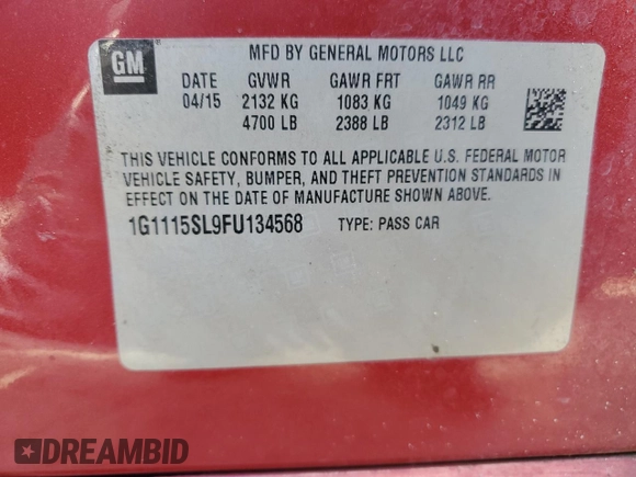 2015 Chevrolet Impala LT with VIN 1G1115SL9FU134568, listed as a Copart auction lot 63068034 with 171,810 mi miles and Non Repairable. Bid and sale history available at DreamBid. Image 12.