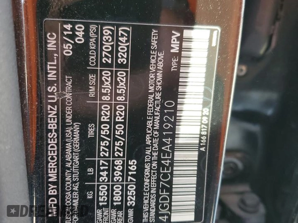2014 Mercedes-Benz GL 450 z VIN 4JGDF7CE4EA419210, wystawiony jako Copart lot #61794925 z przebiegiem 92 509 mil mil oraz Szkoda całkowita • Salvage title. Historia ofert i sprzedaży dostępna na DreamBid. Obrazek 12.