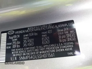 2025 Hyundai Santa Fe Calligraphy with VIN 5NMP54GL5SH071561, listed as a IAAI auction lot 42181010 with 1,324 mi miles and . Bid and sale history available at DreamBid. Image 9.