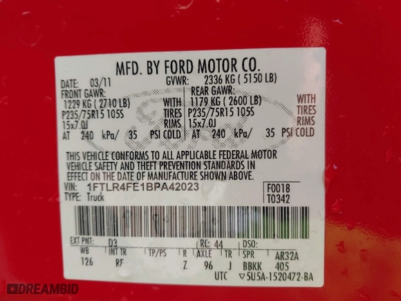 2011 Ford Ranger XLT with VIN 1FTLR4FE1BPA42023, listed as a IAAI auction lot 41812346 with 66,213 mi miles. Bid and sale history available at carsss.com. Image 9.