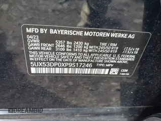2023 BMW X3 xDrive30i with VIN 5UX53DP0XP9S17246, listed as a IAAI auction lot 41892470 with 19,332 mi miles. Bid and sale history available at carsss.com. Image 9.