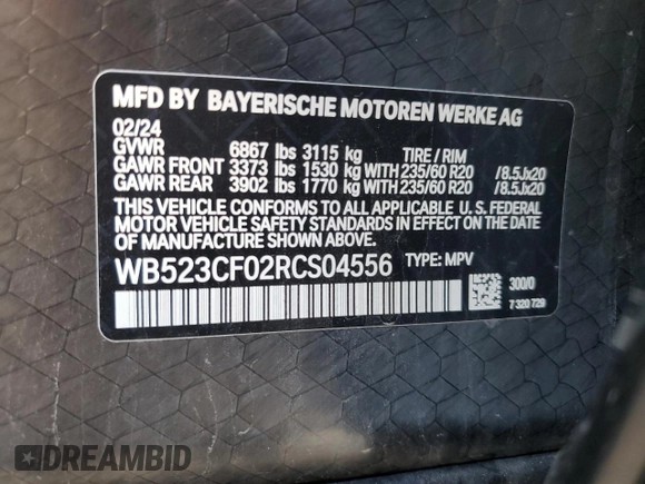 2024 BMW iX xDrive50 z VIN WB523CF02RCS04556, wystawiony jako Copart lot #51800655 z przebiegiem 7 915 mil mil oraz Czysty tytuł • Clean title. Historia ofert i sprzedaży dostępna na DreamBid. Obrazek 12.