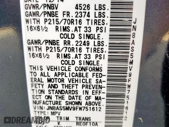 2015 Nissan Rogue S z VIN JN8AS5MV9FW751612, wystawiony jako Copart lot #60938475 z przebiegiem 189 815 mil mil oraz Szkoda całkowita • Salvage title. Historia ofert i sprzedaży dostępna na DreamBid. Obrazek 14.