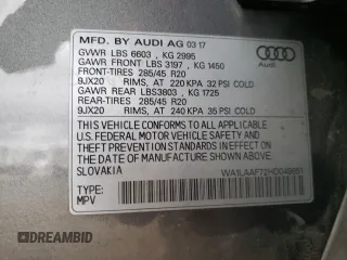 2017 Audi Q7 Premium Plus with VIN WA1LAAF72HD049851, listed as a Copart auction lot 53026175 with 100,601 mi miles and Salvage Title. Bid and sale history available at carsss.com. Image 13.