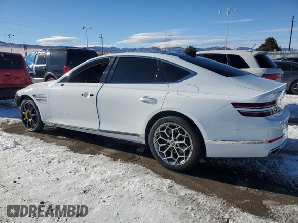2021 Genesis G80 2.5T with VIN KMTGB4SC6MU044687, listed as a Copart auction lot 87952985 with 80,141 mi miles and Salvage Title. Bid and sale history available at DreamBid. Image 2.