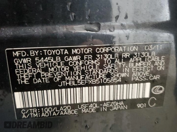 2011 Lexus LS 460 z VIN JTHBL5EFXB5105854, wystawiony jako Copart lot #44451525 z przebiegiem 166 136 mil mil oraz Szkoda całkowita • Salvage title. Historia ofert i sprzedaży dostępna na DreamBid. Obrazek 12.