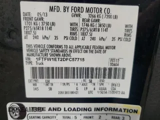 2013 Ford F-150 XL с VIN 1FTFW1ET2DFC57715, выставлен на аукционе Copart как лот 60750985 с пробегом 220 753 миль миль и Чистый • Clean title. История ставок и продаж доступна на DreamBid. Изображение 12.