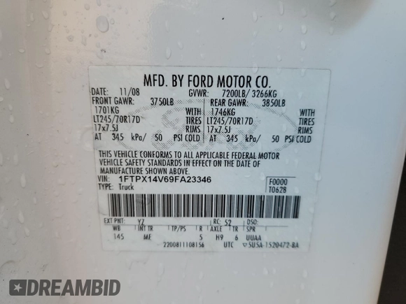2009 Ford F-150 XL with VIN 1FTPX14V69FA23346, listed as a Copart auction lot 46318515 with 217,771 mi miles and Salvage Title. Bid and sale history available at carsss.com. Image 13.