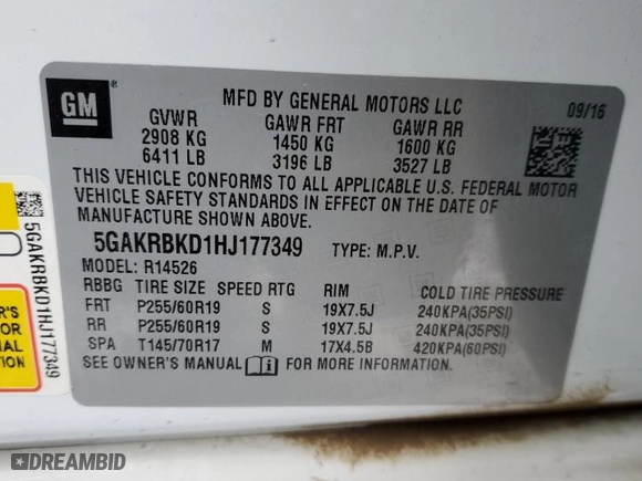 2017 Buick Enclave Leather with VIN 5GAKRBKD1HJ177349, listed as a Copart auction lot 41840885 with 149,391 mi miles and Salvage Title. Bid and sale history available at carsss.com. Image 15.