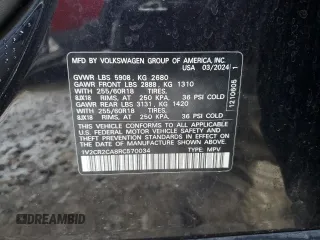 2024 Volkswagen Atlas Peak Edition SE with VIN 1V2CR2CA8RC570034, listed as a Copart auction lot 45377275 with 26,557 mi miles and Salvage title. Bid and sale history available at DreamBid. Image 13.