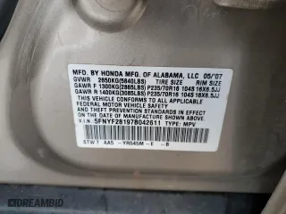 2007 Honda Pilot LX with VIN 5FNYF28197B042611, listed as a Copart auction lot 45709445 with 163,573 mi miles and Salvage Title. Bid and sale history available at carsss.com. Image 13.