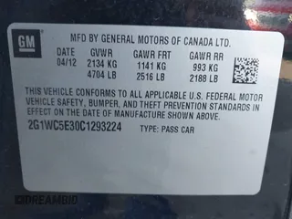 2012 Chevrolet Impala LTZ with VIN 2G1WC5E30C1293224, listed as a IAAI auction lot 41946526 with 174,784 mi miles and . Bid and sale history available at DreamBid. Image 9.