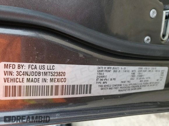 2021 Jeep Compass Trailhawk with VIN 3C4NJDDB1MT523820, listed as a Copart auction lot 45892595 with 81,406 mi miles and Salvage title. Bid and sale history available at DreamBid. Image 14.