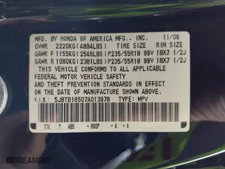 2007 Acura RDX Tech Pkg with VIN 5J8TB18507A013978, listed as a IAAI auction lot 42010152 with 197,318 mi miles. Bid and sale history available at carsss.com. Image 9.