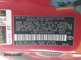 2012 Toyota Camry L with VIN 4T1BF1FK6CU595970, listed as a IAAI auction lot 42101945 with 169,684 mi miles and . Bid and sale history available at carsss.com. Image 9.