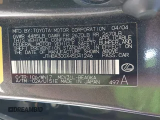 2004 Lexus ES 350 with VIN JTHBA30GX45041246, listed as a IAAI auction lot 42139325 with 164,597 mi miles and . Bid and sale history available at DreamBid. Image 9.
