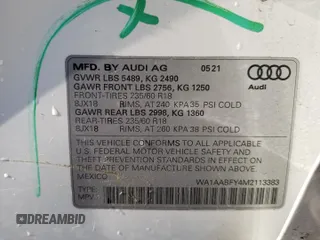 2021 Audi Q5 with VIN WA1AABFY4M2113383, listed as a Copart auction lot 49538844 with 19,462 mi miles and . Bid and sale history available at DreamBid. Image 14.