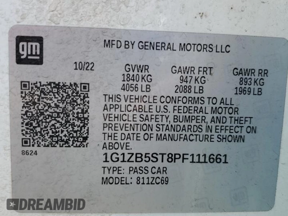 2023 Chevrolet Malibu LS with VIN 1G1ZB5ST8PF111661, listed as a Copart auction lot 47178805 with 146,111 mi miles and Non Repairable. Bid and sale history available at DreamBid. Image 12.