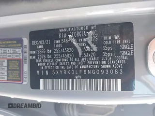 2022 Kia Sorento SX z VIN 5XYRKDLF6NG093083, wystawiony jako IAAI lot #42170584 z przebiegiem 60 848 mil mil oraz . Historia ofert i sprzedaży dostępna na DreamBid. Obrazek 9.