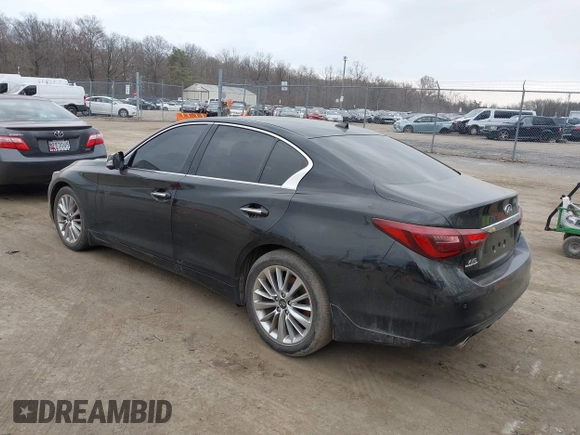 2021 Infiniti Q50 Luxe with VIN JN1EV7BR7MM752310, listed as a IAAI auction lot 41883293 with 20,268 mi miles and . Bid and sale history available at carsss.com. Image 3.