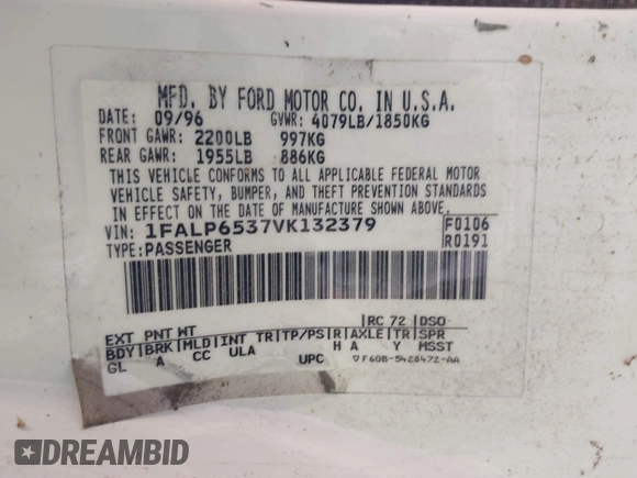 1997 Ford Contour LX with VIN 1FALP6537VK132379, listed as a IAAI auction lot 42771426 with 122,263 mi miles and . Bid and sale history available at DreamBid. Image 9.