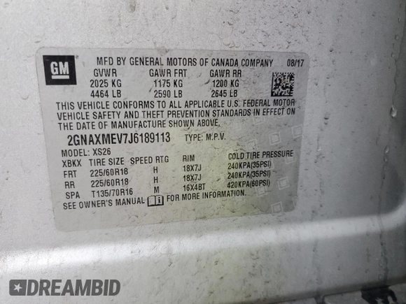 2018 Chevrolet Equinox Premier with VIN 2GNAXMEV7J6189113, listed as a Copart auction lot 47690725 with 115,384 mi miles and Salvage Title. Bid and sale history available at carsss.com. Image 13.