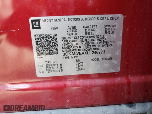 2020 GMC Terrain SLT with VIN 3GKALVEVXLL246773, listed as a Copart auction lot 67335694 with 97,127 mi miles and Salvage title. Bid and sale history available at DreamBid. Image 14.