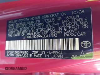 2009 Scion xD with VIN JTKKU10499J041393, listed as a IAAI auction lot 42101786 with 118,831 mi miles and . Bid and sale history available at DreamBid. Image 9.