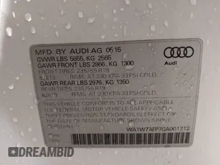2016 Audi Q5 Prestige with VIN WA1W7AFP7GA001712, listed as a IAAI auction lot 41586298 with 98,725 mi miles. Bid and sale history available at carsss.com. Image 9.