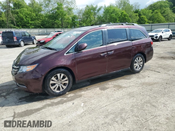 2014 Honda Odyssey EX-L with VIN 5FNRL5H60EB025526, listed as a Copart auction lot 57391215 with 153,758 mi miles and Salvage title. Bid and sale history available at DreamBid. Image 1.