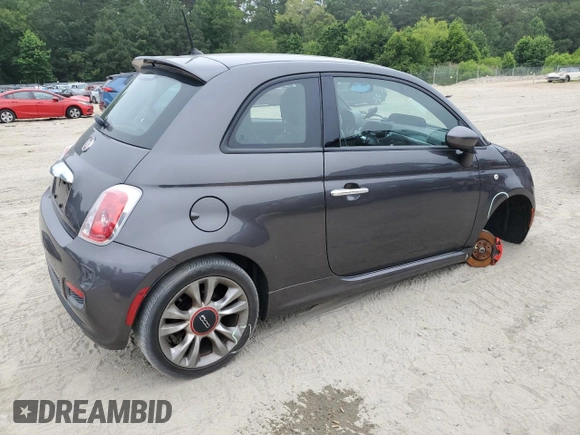 2015 FIAT 500 Sport with VIN 3C3CFFBR0FT755871, listed as a Copart auction lot 62342105 with 76,514 mi miles and Salvage title. Bid and sale history available at DreamBid. Image 3.