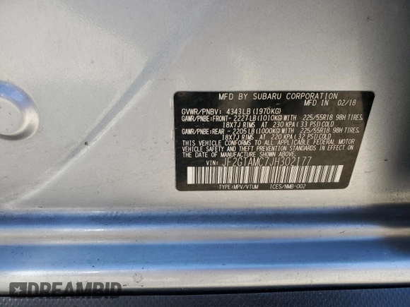 2018 Subaru Crosstrek Limited with VIN JF2GTAMC7JH302177, listed as a Copart auction lot 83877224 with 109,157 mi miles and Non repairable. Bid and sale history available at DreamBid. Image 15.