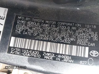 2018 Toyota Prius Plus with VIN JTDKARFPXJ3104302, listed as a IAAI auction lot 42127312 with 87,531 mi miles and . Bid and sale history available at DreamBid. Image 9.